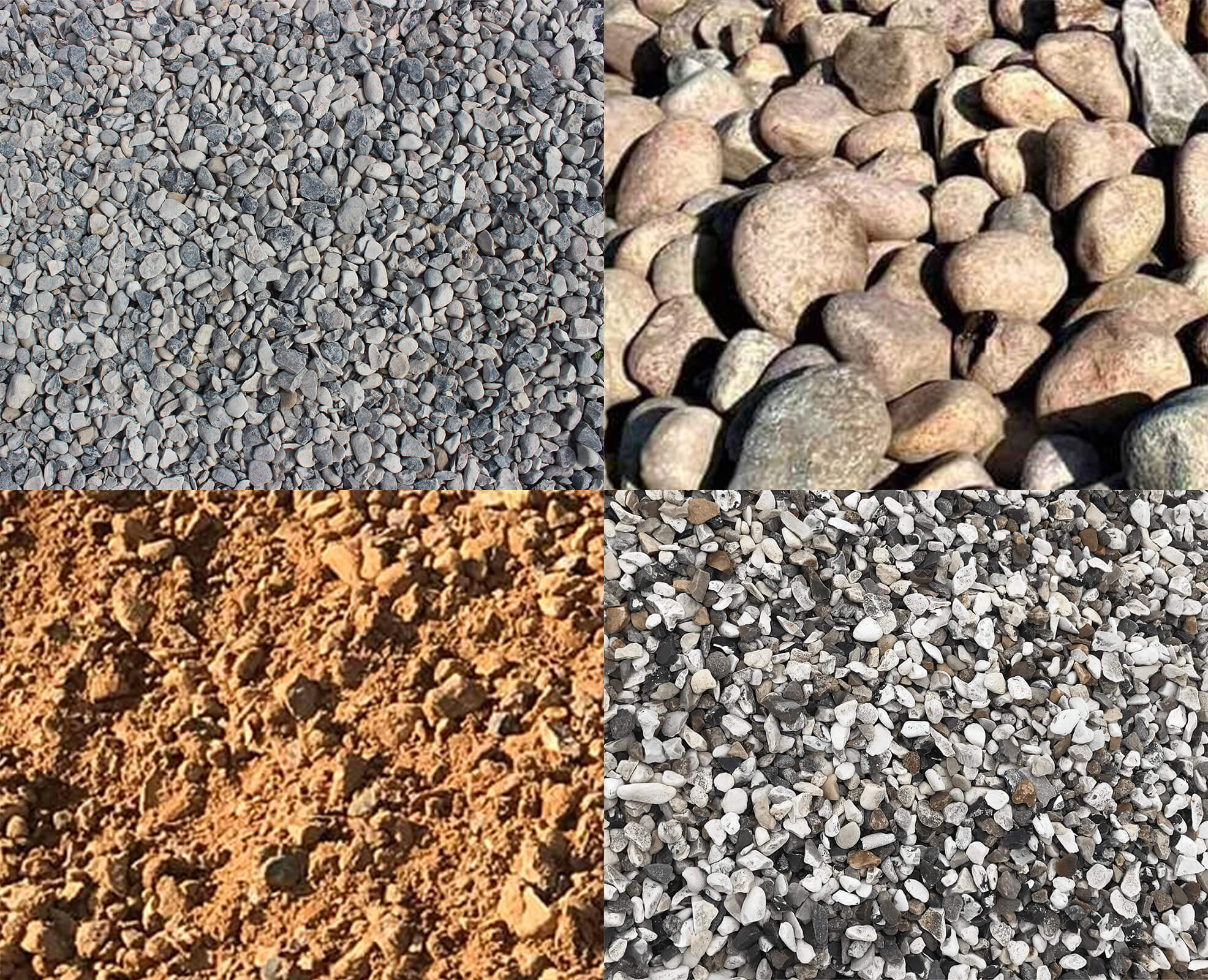 Forskellige typer grus og sten