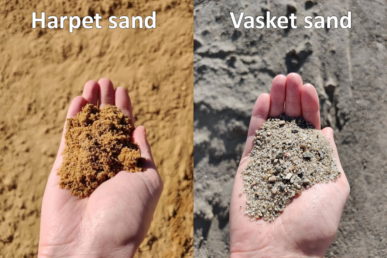 Forskellen på harpet sand og vasket sand
